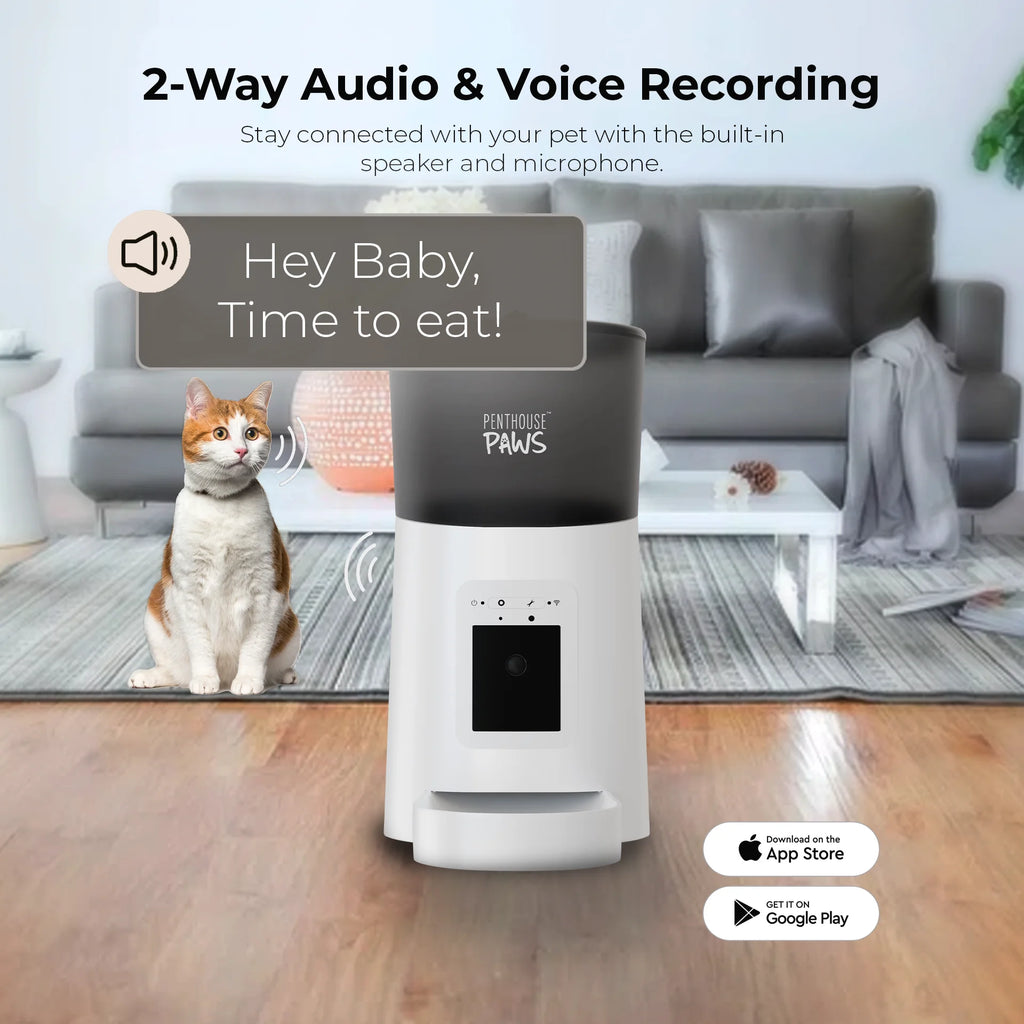 Smart HD Feeder, Automatic Pet Food Dispenser, 6L, 1080P Camera, 2-Way Audio, Backup Power, 15 Meals/Day, White, for Cat & Dog