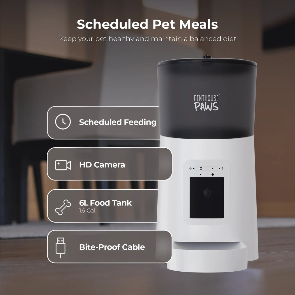 Smart HD Feeder, Automatic Pet Food Dispenser, 6L, 1080P Camera, 2-Way Audio, Backup Power, 15 Meals/Day, White, for Cat & Dog