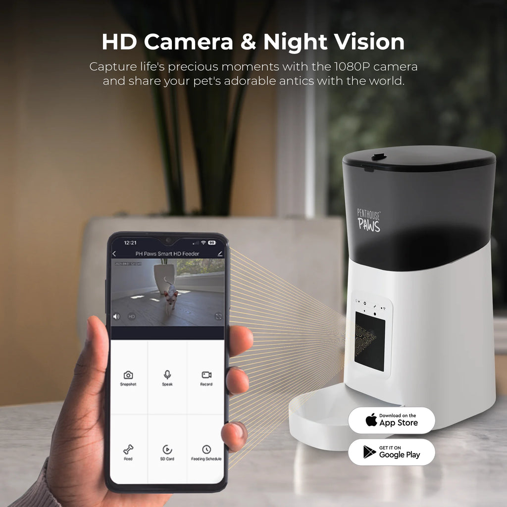 Smart HD Feeder, Automatic Pet Food Dispenser, 6L, 1080P Camera, 2-Way Audio, Backup Power, 15 Meals/Day, White, for Cat & Dog
